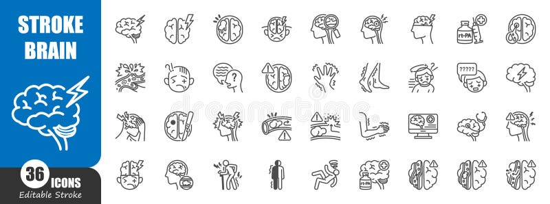 Stroke. Cerebrovascular accident. Medical outline icon. Editable stroke. Vector vector illustration
