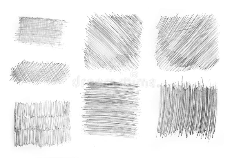 Stroke line or shape sketching with pencil. Handmade. Abstract textures on white background. Childish art