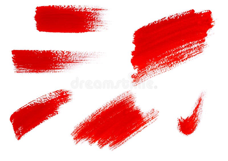 Brush Strokes of bright red paint isolated on white background. Set. Brush Strokes of bright red paint isolated on white background. Set.