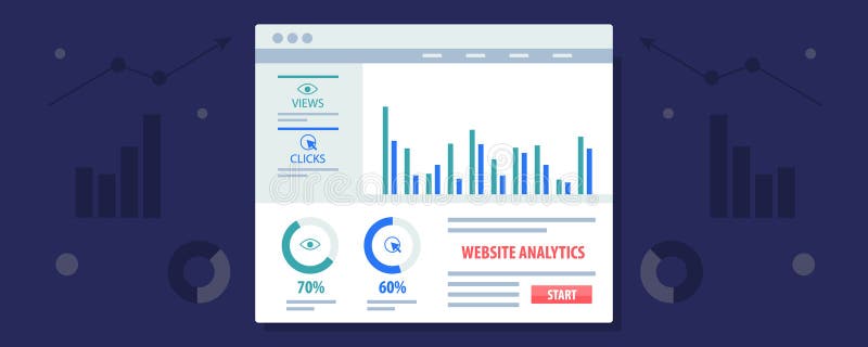 Stron internetowych analityka wystawia na desce rozdzielczej, dane analiza, marketing, biznesowy pomiar Płaski projekta wektoru s ilustracji Stron internetowych analityka wystawia na desce rozdzielczej, dane analiza, marketing, biznesowy pomiar Płaski projekta wektoru s ilustracji