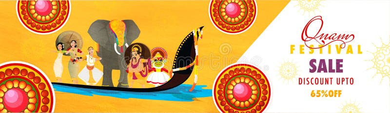 Strona internetowa chodnikowiec lub sztandaru projekt, Onam festiwalu sprzedaż z Discoun royalty ilustracja Strona internetowa chodnikowiec lub sztandaru projekt, Onam festiwalu sprzedaż z Discoun royalty ilustracja