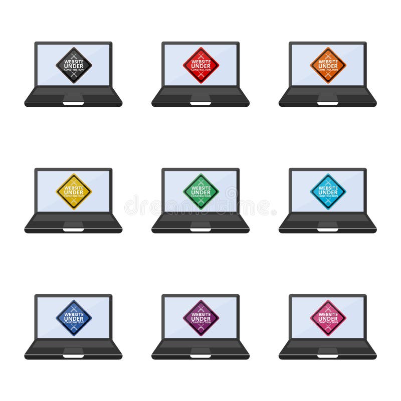 Strona internetowa w budowie, laptop ikona lub logo, koloru set ilustracja wektor Strona internetowa w budowie, laptop ikona lub logo, koloru set ilustracja wektor