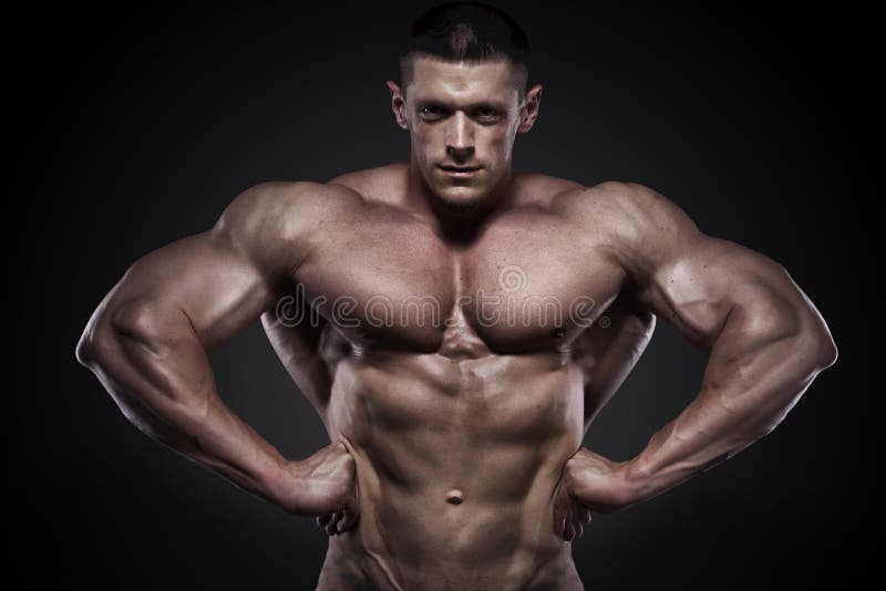 Strong Athletic Man on Dark Background Stock Image Image of muscle