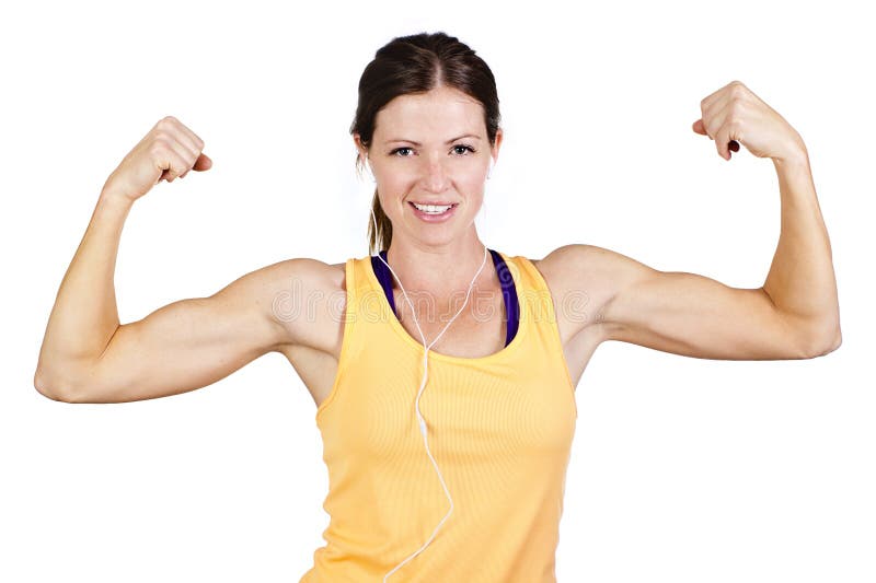 Strong Beautiful Woman Flexing Biceps Stock Image - Image of