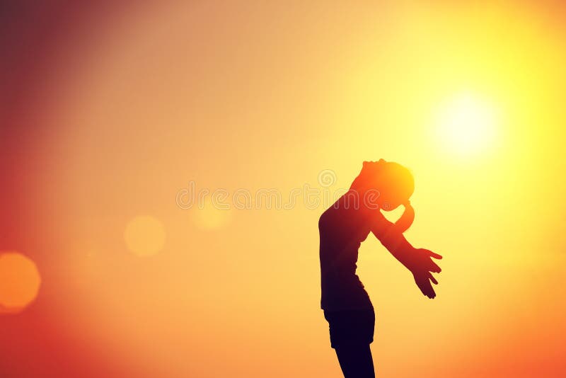 Strong confident woman open arms sunrise seaside stock photography Strong confident woman open arms sunrise seaside stock photography