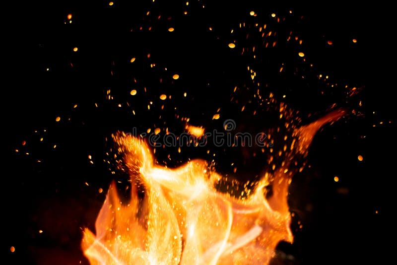 Strong Fire Flames on Black Stock Image Image of cooking, black