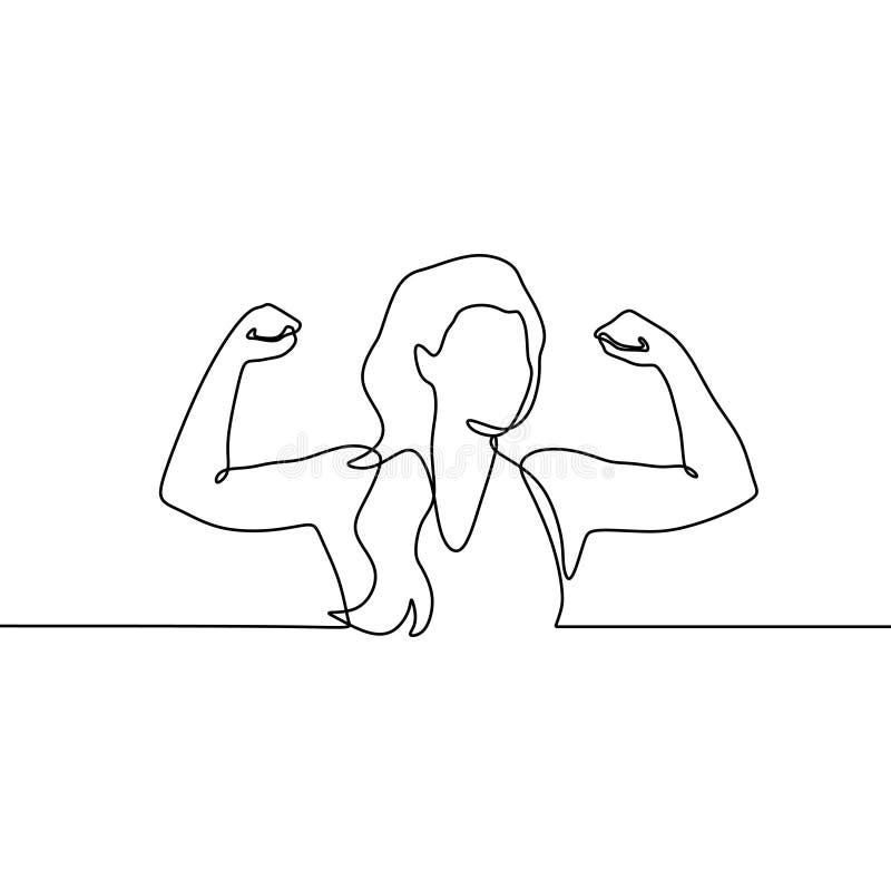 Strong girl continuous one line drawing royalty free illustration Strong girl continuous one line drawing royalty free illustration
