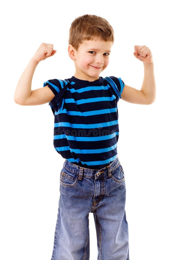 child pretending to be strong man Stock Photo - Alamy