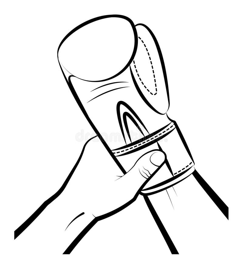 Strong male hand of athlete puts on a boxing glove. Preparing fighter before fight. Protective equipment for hands. Vector