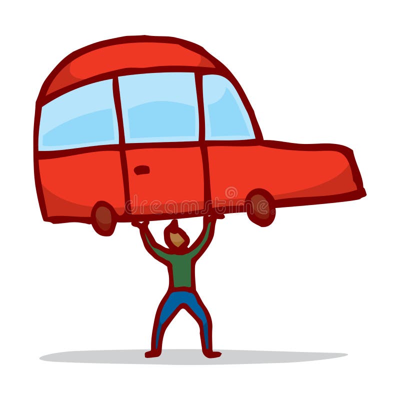 Strong Man Lifting A Compact Car Stock Vector Illustration of