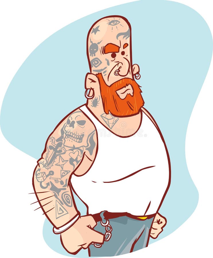 Strong Man with a Lot of Tattoos – Stock Illustration Stock Vector