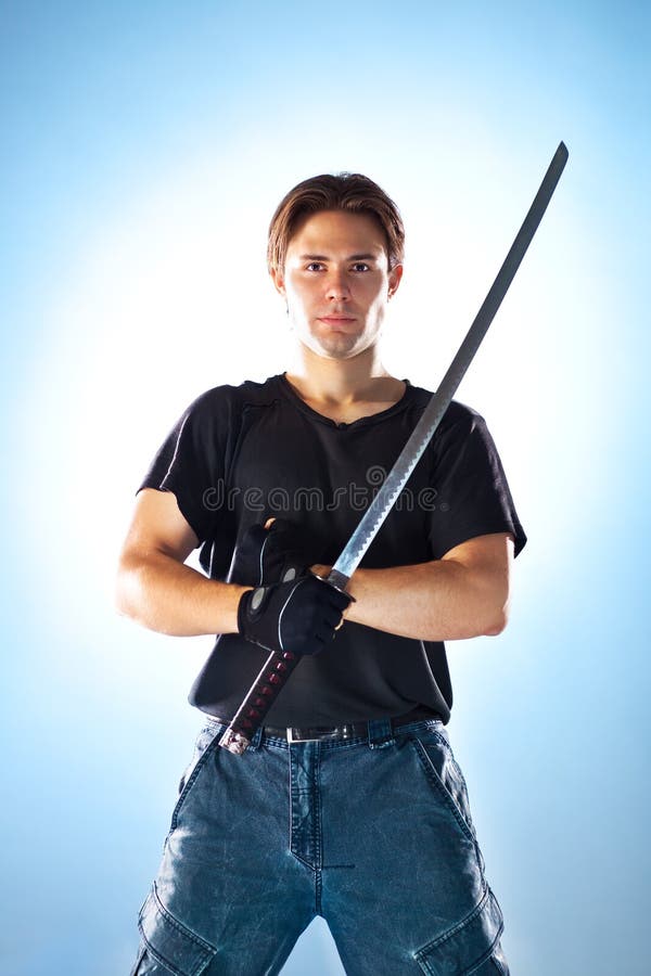 A male striking a little pose, holding a sword - AI Generated Artwork -  NightCafe Creator