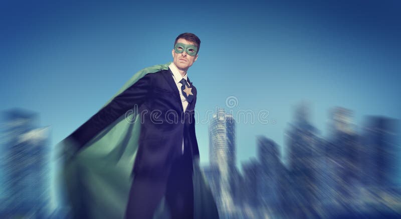 Strong Powerful Business Superhero Cityscape Concept stock photos Strong Powerful Business Superhero Cityscape Concept stock photos