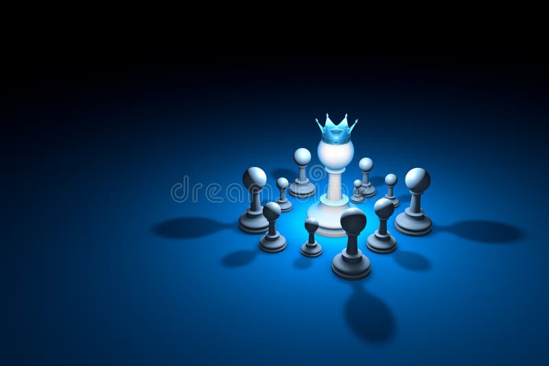 Strong team. Leader chess metaphor. 3D render illustration. Fr