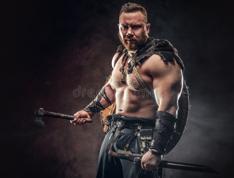 Severe Barbarian in Warrior Clothes Stock Image Image of danger