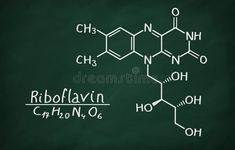 Vitamin B2, Riboflavin. Chemical Formula, Molecular Structure. 3 Stock