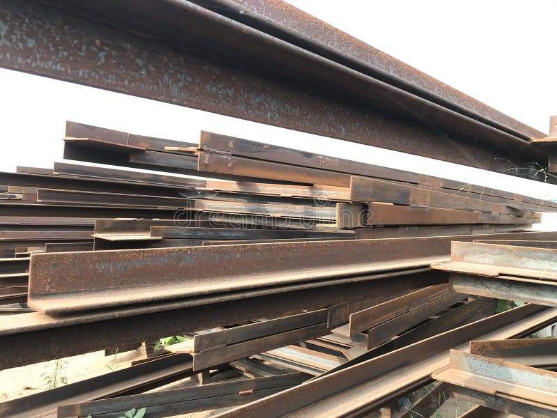 Structural Steel Beam and Angles Stored at an Fabrication Yard for an