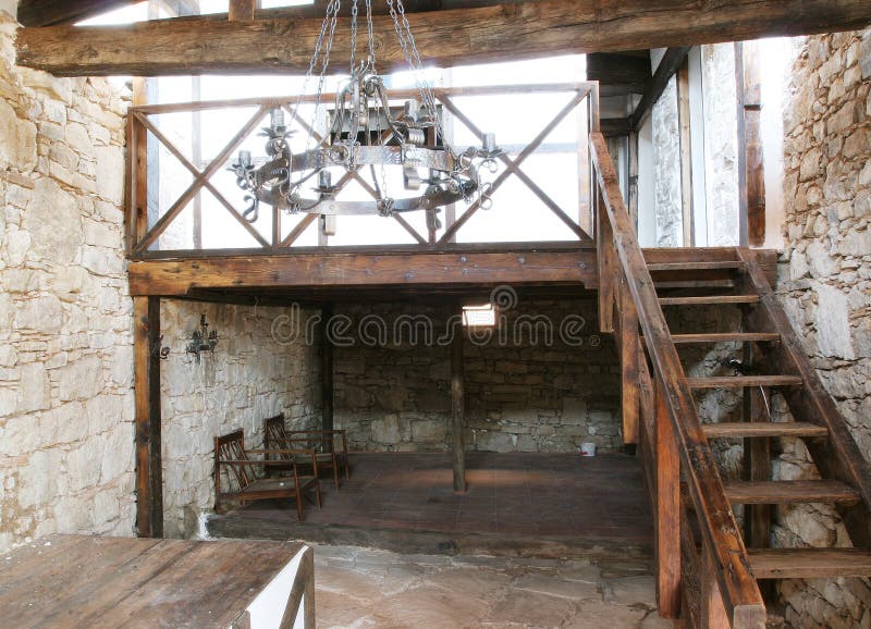 Wooden structure in an old tower. Fortified church of Homorod, Transylvania.