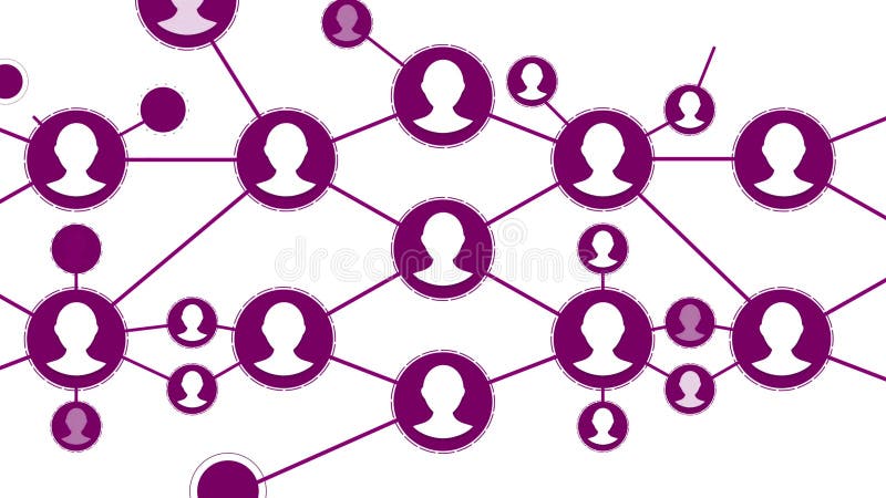 Structure de connexion, fond d'abrégé sur animation Médias sociaux, réseau d'animation d'icônes de personnes sur le fond blanc