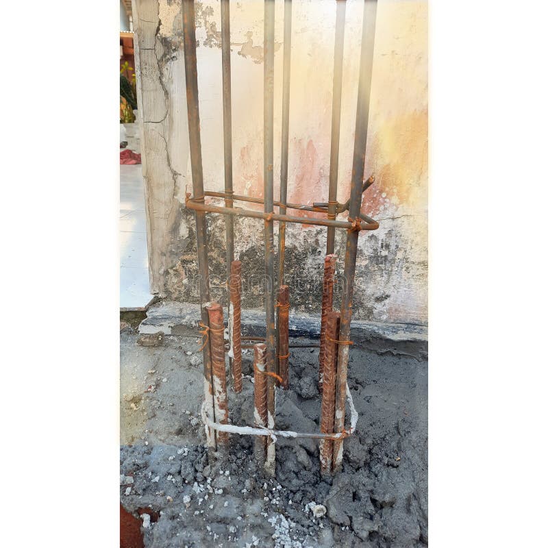 Structure Installation Pillar or Pole on Cement Ground with Copy Space