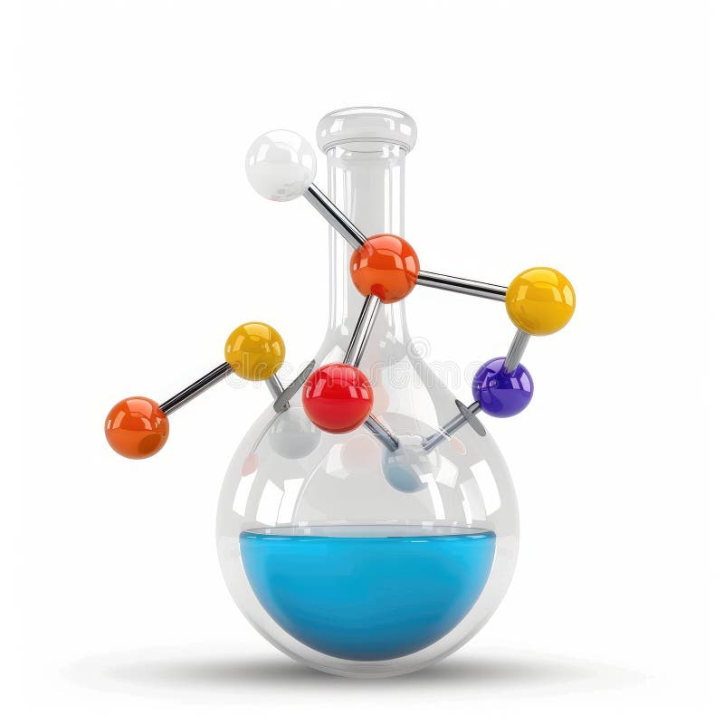 Structure moléculaire colorée dans la fiole de verre illustration stock