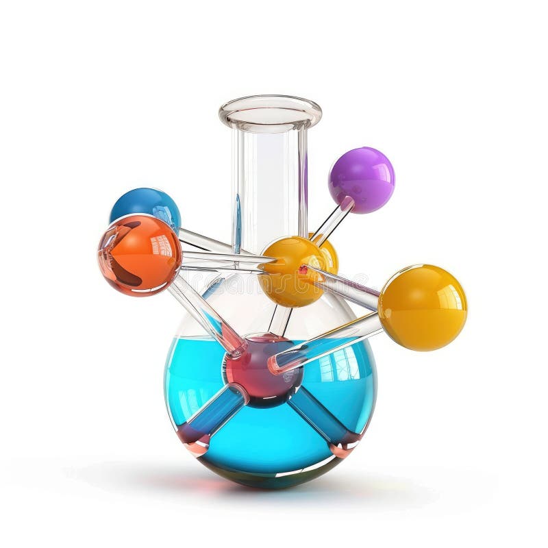 Structure moléculaire colorée dans la lunette de verre Expérience scientifique illustration stock