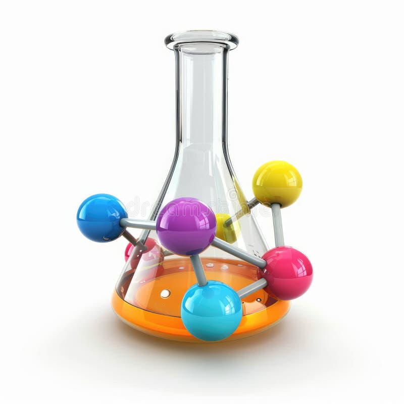 Structure moléculaire colorée dans le flacon Erlenmeyer illustration libre de droits