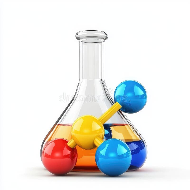 Structure moléculaire colorée dans le flacon Erlenmeyer illustration stock