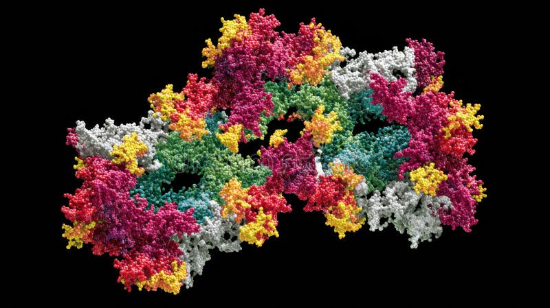 Structure moléculaire colorée représentant des interactions biochimiques complexes et une découverte scientifique photographie stock