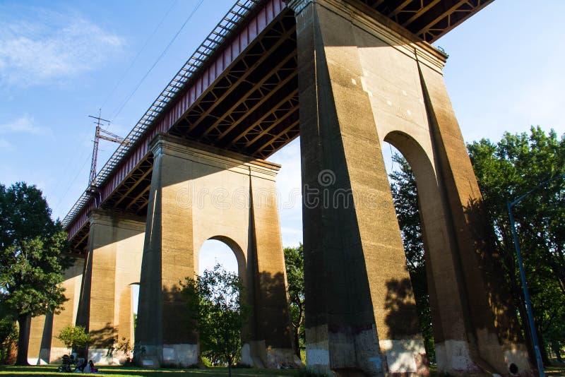 Structure Under the Hell Gate Bridge with Blue Sky, Astoria Park Stock
