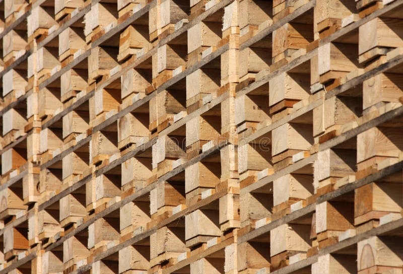 Structure of wooden pallets in stock