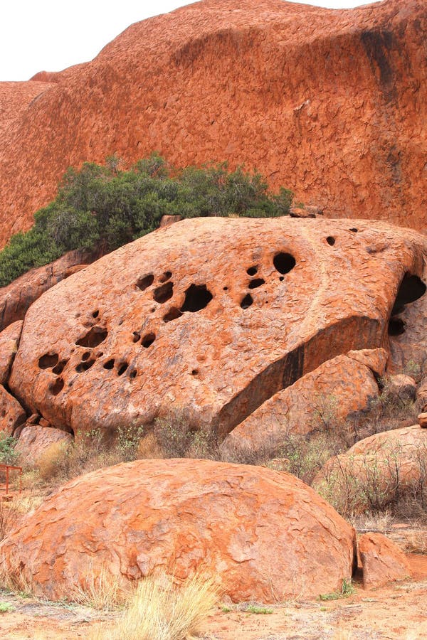 Structures and holes in Uluru Ayers Rock, Australia