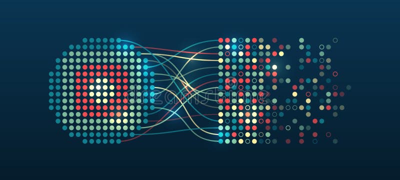 Structuring the flow of information. Data analytics concept. Sorting a large amount of data on a dark background. Big data stock illustration