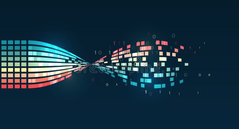 Structuring the flow of information. Data analytics concept. Sorting a large amount of data on a dark background. Big data vector illustration