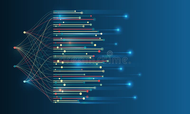 Structuring the flow of information. Data analytics concept. Sorting a large amount of data on a dark background. Big data visualization. Futuristic network or business analytics