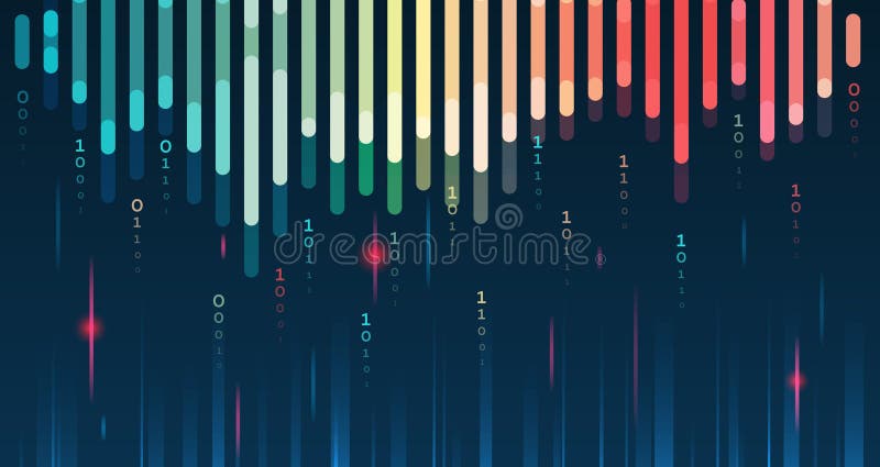 Structuring the flow of information. Data analytics concept. Sorting a large amount of data on a dark background. Big data vector illustration