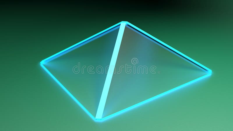Structură albastru piramidală abstractă cu fețe din sticlă satin pe suprafața verde 3d cu ilustrație royalty free illustration