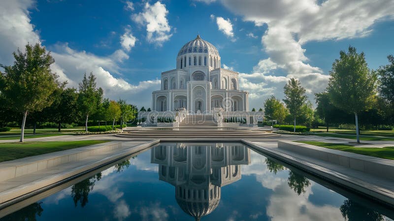 Structură de marmură albă uluitoare AI generativă, cu reflexie și mediu verde lucios, sub afacerea Blue Sky royalty free illustration