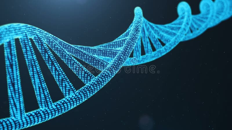 Moleculă ADN digitală redată 3D, rotită, structură. Concept cod binar, genom uman. Moleculă ADN cu gene modificate royalty free illustration