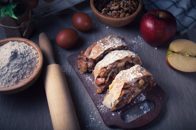 Apple strudel homemade with ingredients