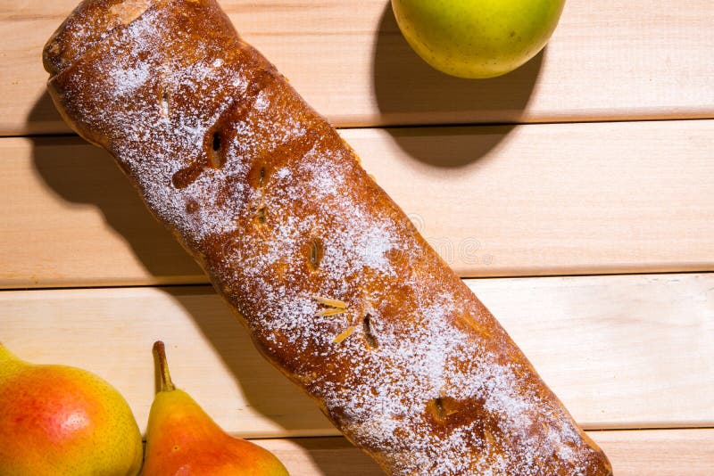 Strudel with apples, green pear pear, green apple royalty free stock images