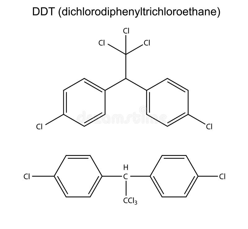 Structural chemical formulas of pesticide DDT, 2d illustration, , isolated on white. Structural chemical formulas of pesticide DDT, 2d illustration, , isolated on white