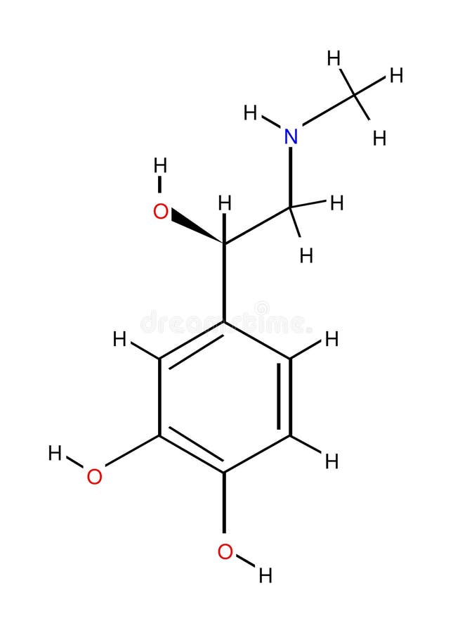 Structural formula of adrenaline isolated on white background. Structural formula of adrenaline isolated on white background