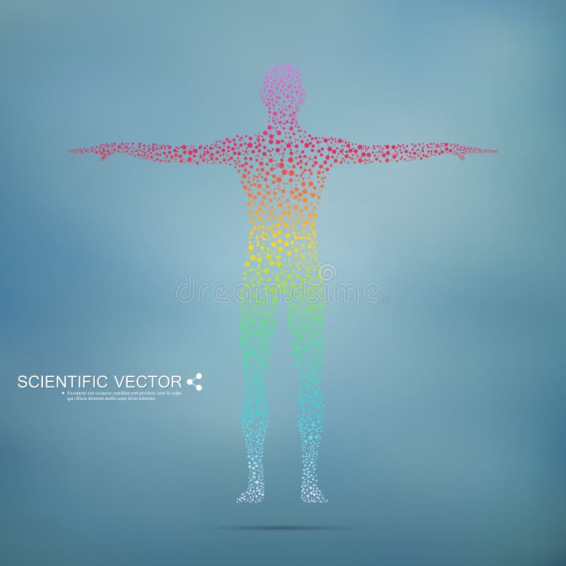 Struktury molekuła mężczyzna Abstrakcjonistycznego modela ciała ludzkiego DNA Medycyna, nauka i technika Naukowy wektor dla twój ilustracji