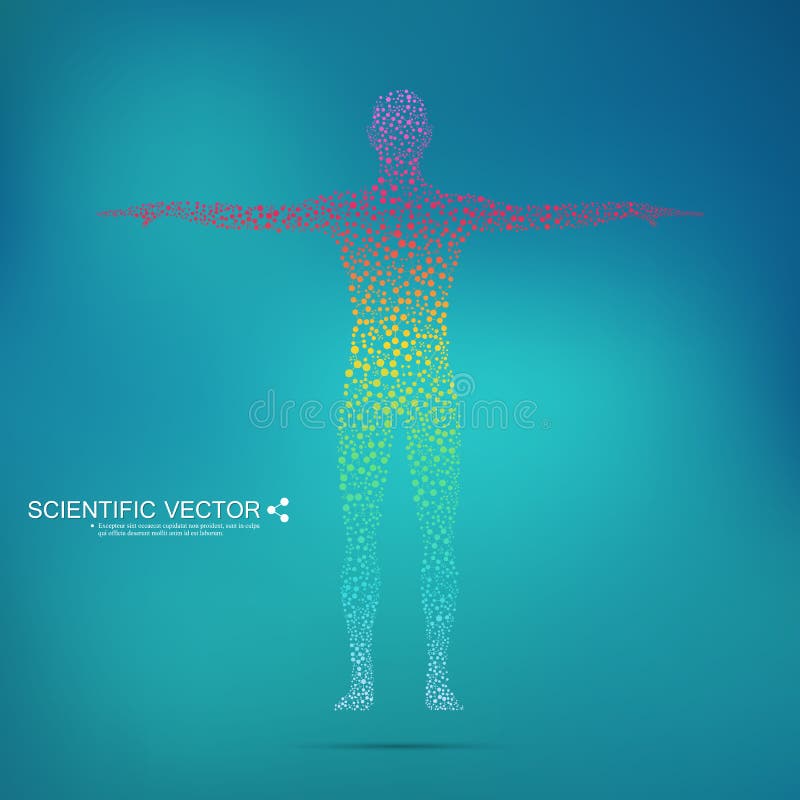 Struktury molekuła mężczyzna Abstrakcjonistycznego modela ciała ludzkiego DNA Medycyna, nauka i technika Naukowy wektor dla twój ilustracja wektor
