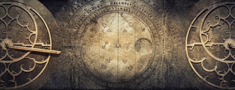 Strumenti astronomici antichi su fondo di carta d'annata Ab