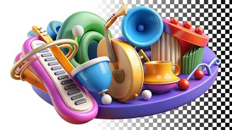 Strumenti musicali set band apparecchi musica orchestra strumenti musica png immagine trasparente Generative AI. Un vivace set di strumenti musicali che rappresentano apparecchiature per bande e un tema musicale perfetto per progetti relativi a concerti e eventi musicali che suonano l'immagine trasparente Immagine Generative AI