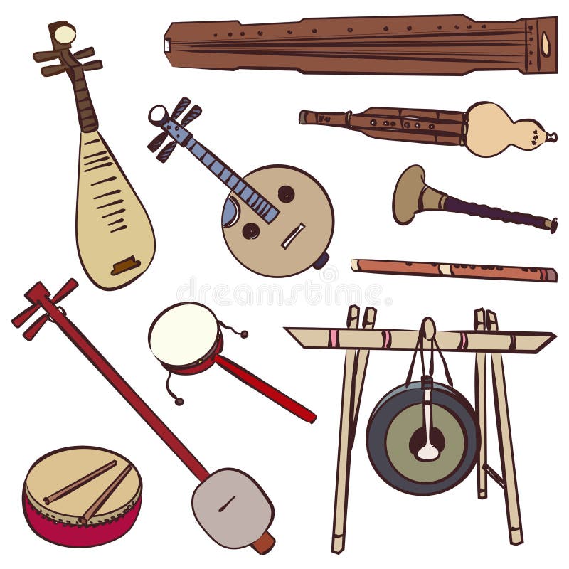 Strumenti musicali tradizionali cinesi illustrazione di stock