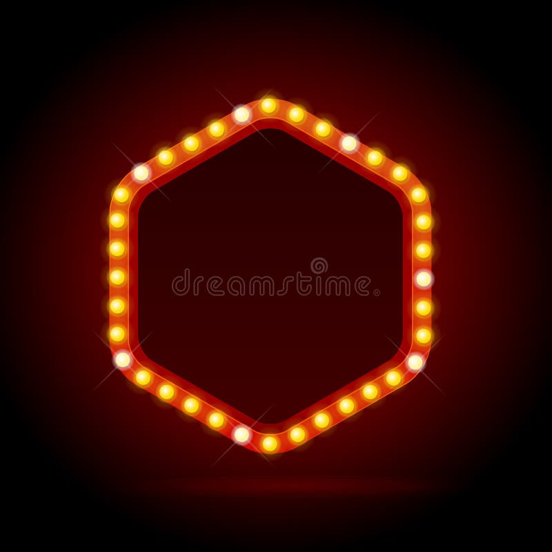 Light Bulbs Vintage Neon Glow Billboard Frame Can Be Used for Cinema, Casino, Show or Cafe Bar Design. Vector illustration. Light Bulbs Vintage Neon Glow Billboard Frame Can Be Used for Cinema, Casino, Show or Cafe Bar Design. Vector illustration