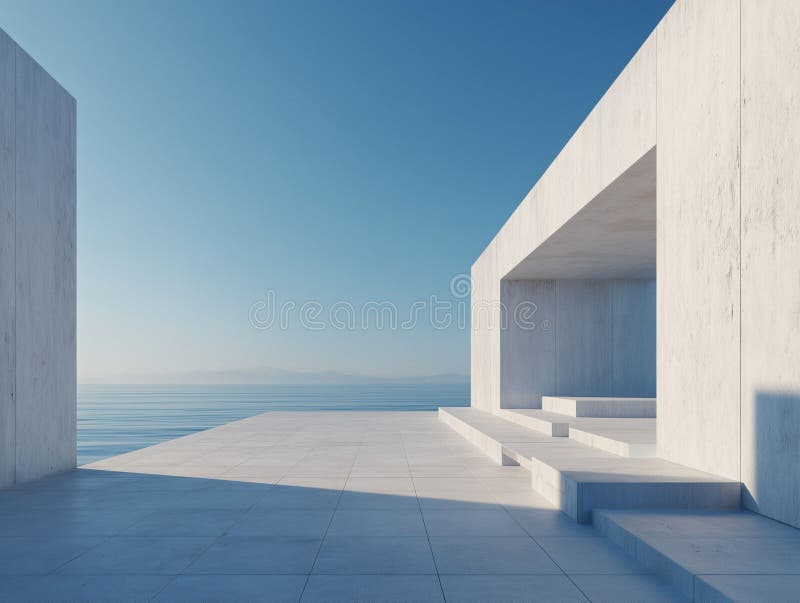 Struttura architettonica minimalista generata dal mare sotto un cielo limpido illustrazione vettoriale